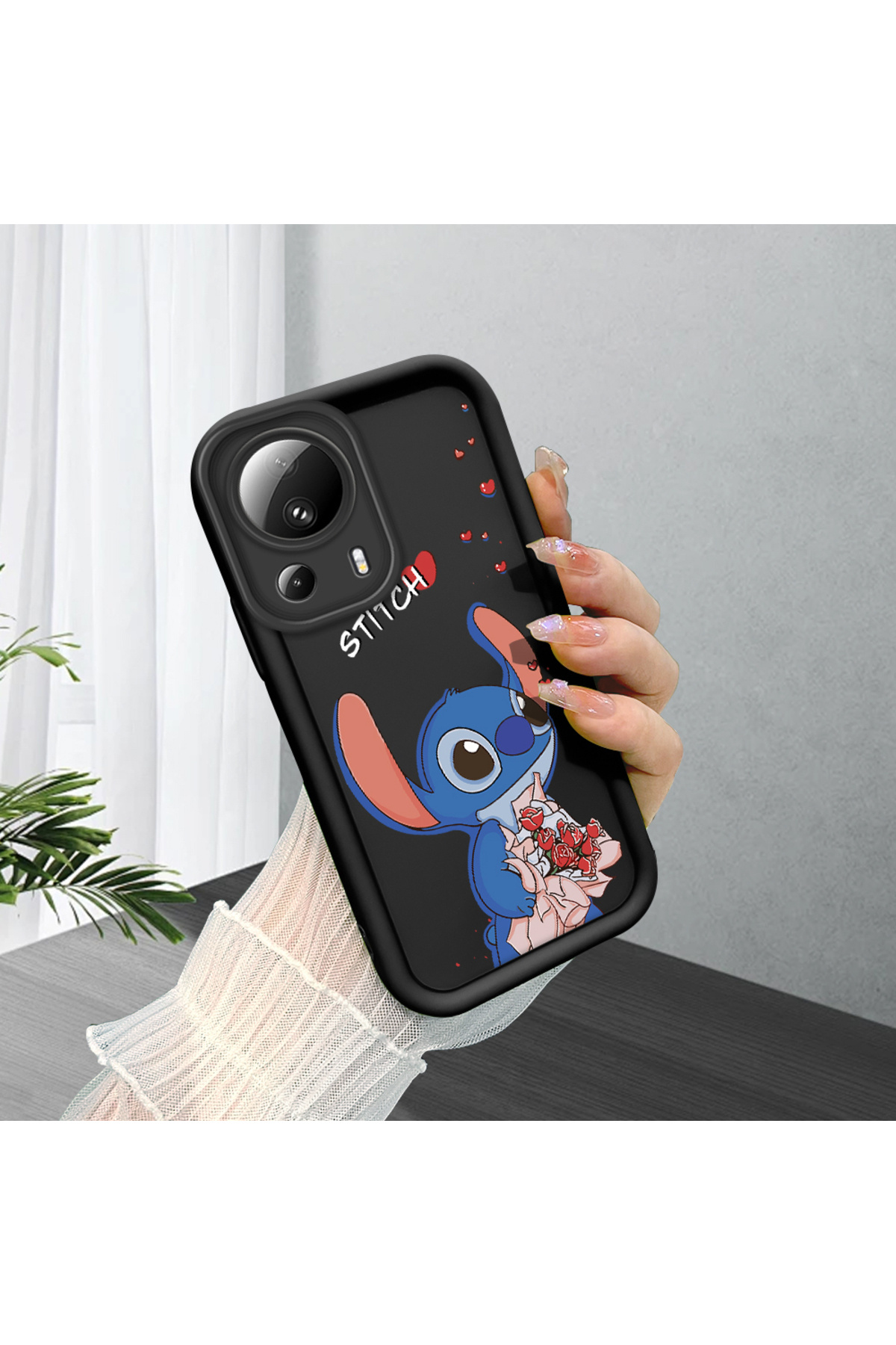 Xiaomi Mi 13 Lite compatible Black Silicone Stitch Pattern Lens Protection Shock Absorbing Flexible Case