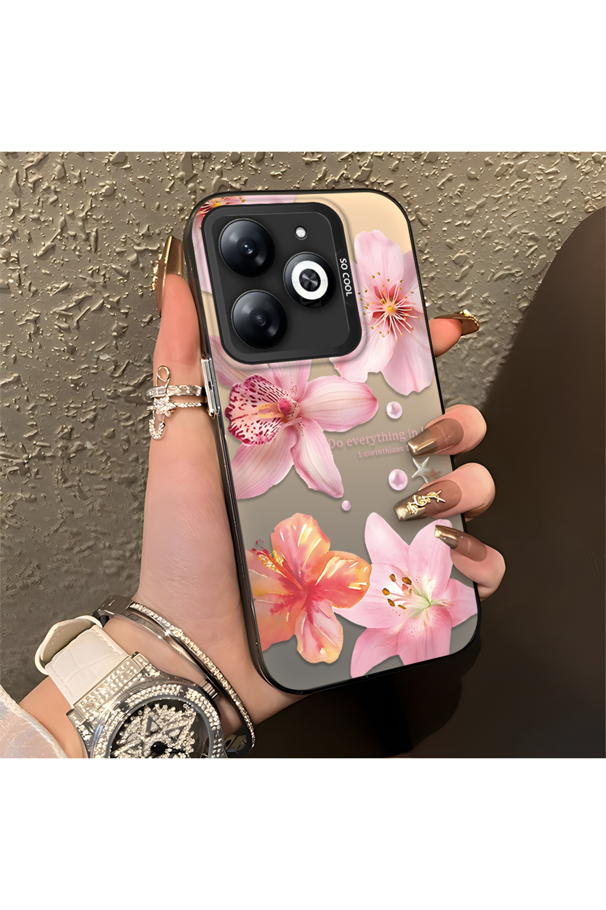 Tecno Spark 20 Compatible Flower Pattern Matte Gloss Surface Impact Protection Colorful Silver Case