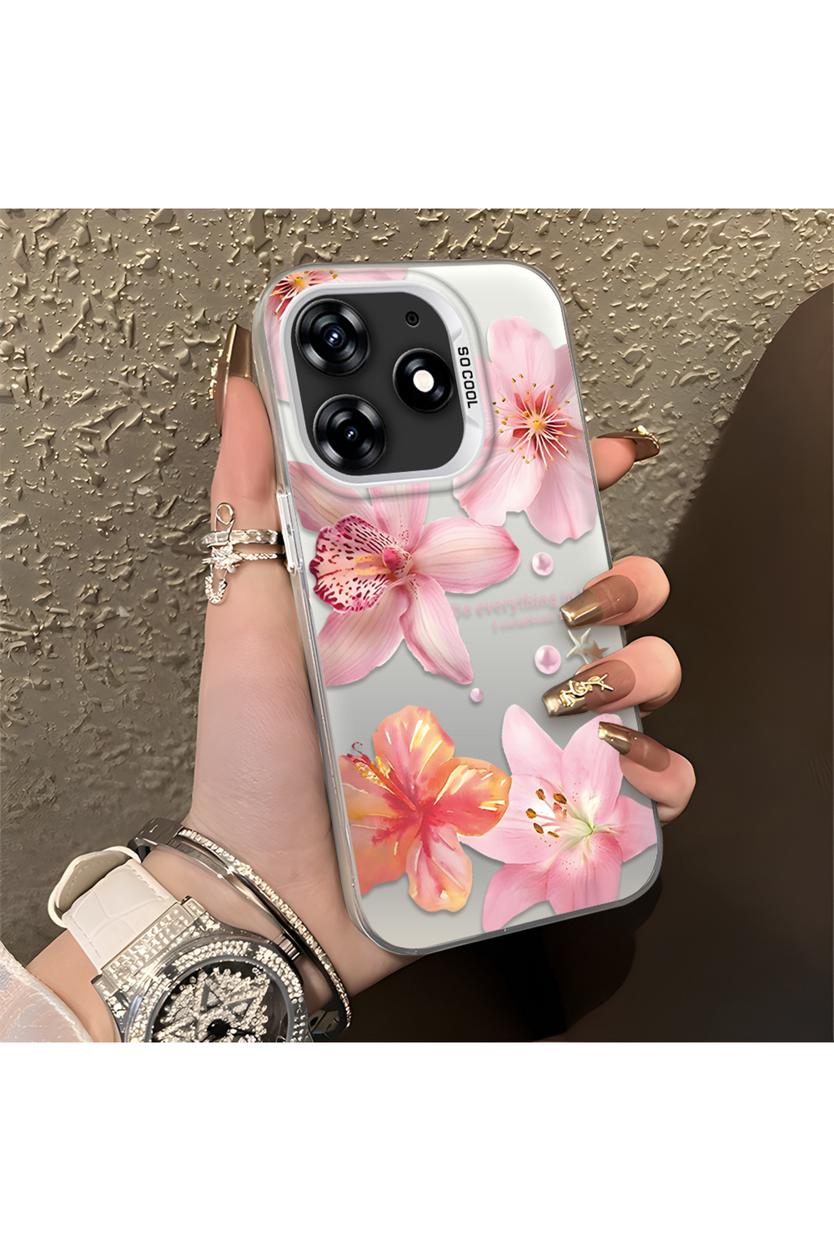 Tecno Spark 10 Pro Compatible Flower Pattern Matte Glossy Surface Impact Protection Colorful Silver Case