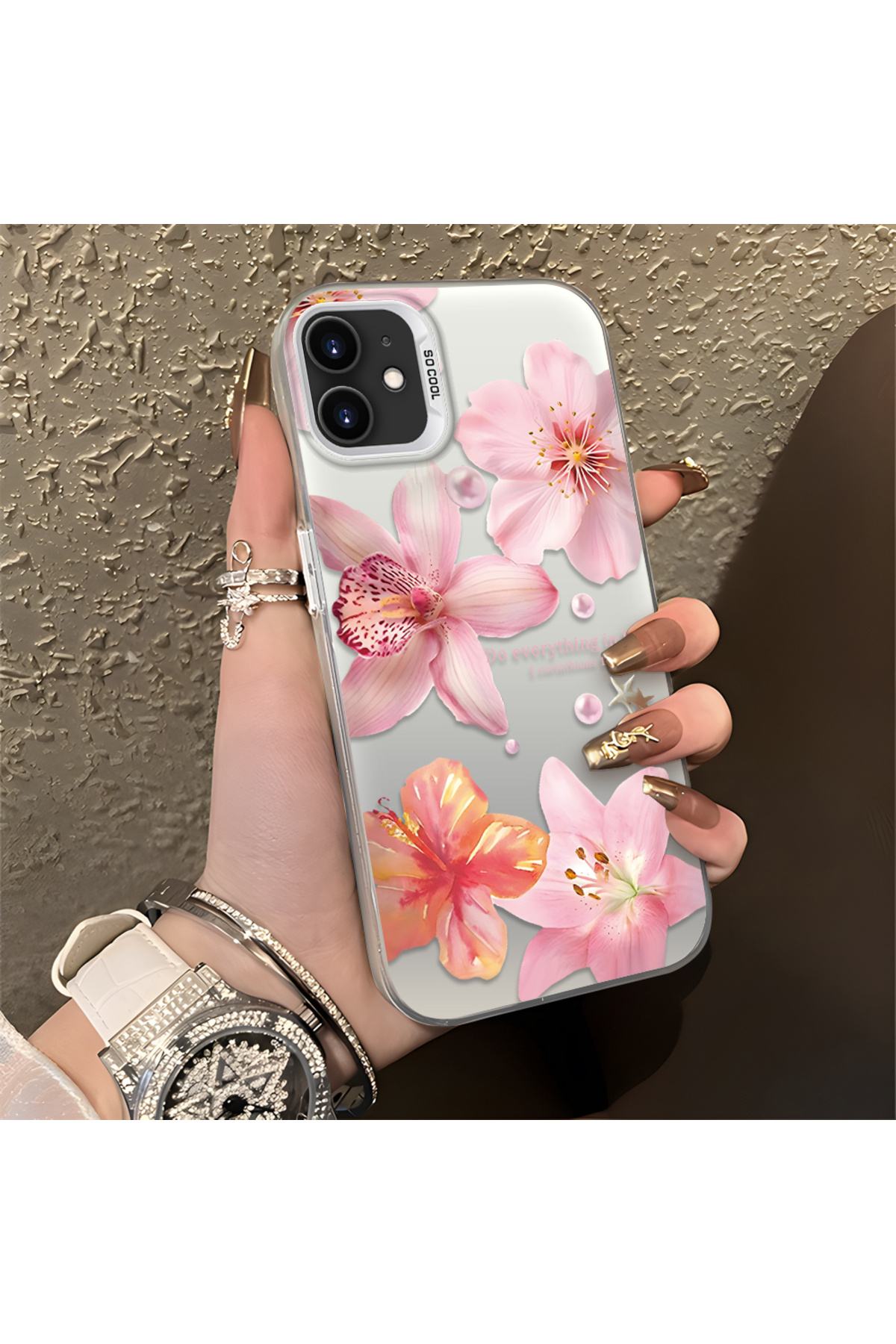 iPhone 11 Compatible Flower Pattern Matte Glossy Surface Impact Protection Colorful Silver Case