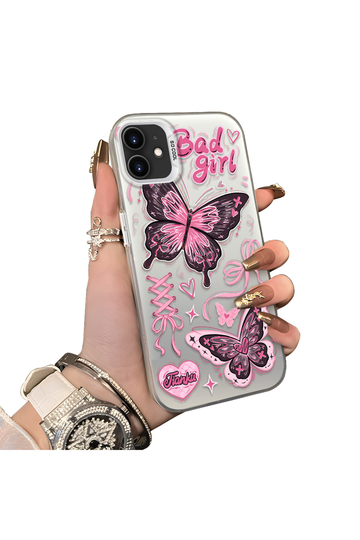 iPhone 11 Compatible Colorful Silver Matte Glossy Surface Impact Protection Case Butterfly Pattern