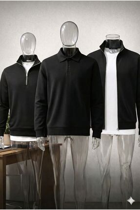 pamuna Erkek 3’lü Sweatshirt Kombini – Fermuarlı, Polo Yaka ve Yarım Fermuar ...