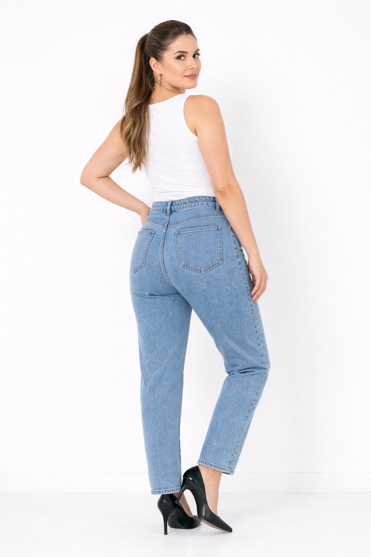 Şans  Kadın Büyük Beden Mavi, Yırtık Detaylı, Yüksek Bel 5 Cep Kot Pantolon 65N39329 - Görsel 6