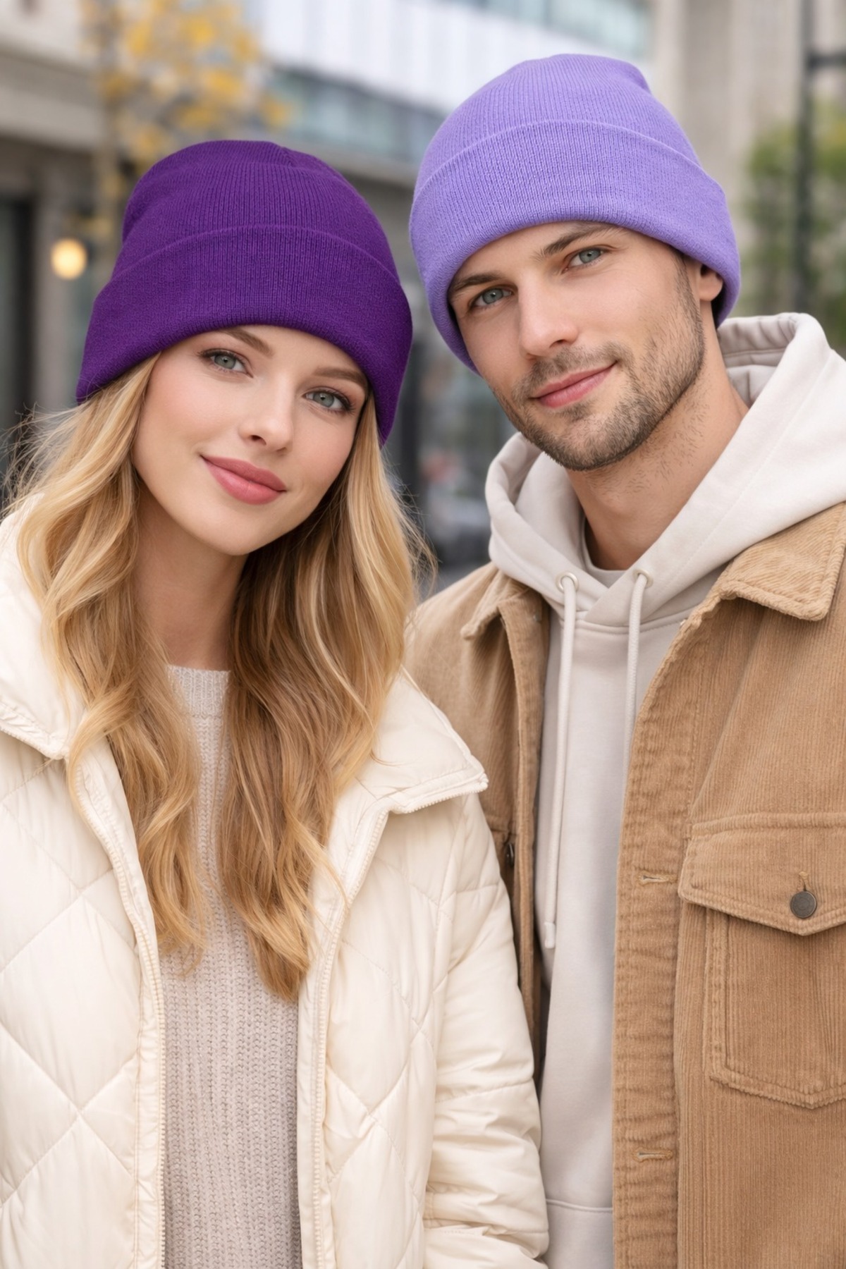 Unisex Folded Beanie Set of 2 - Soft Knitted Winter Beanie