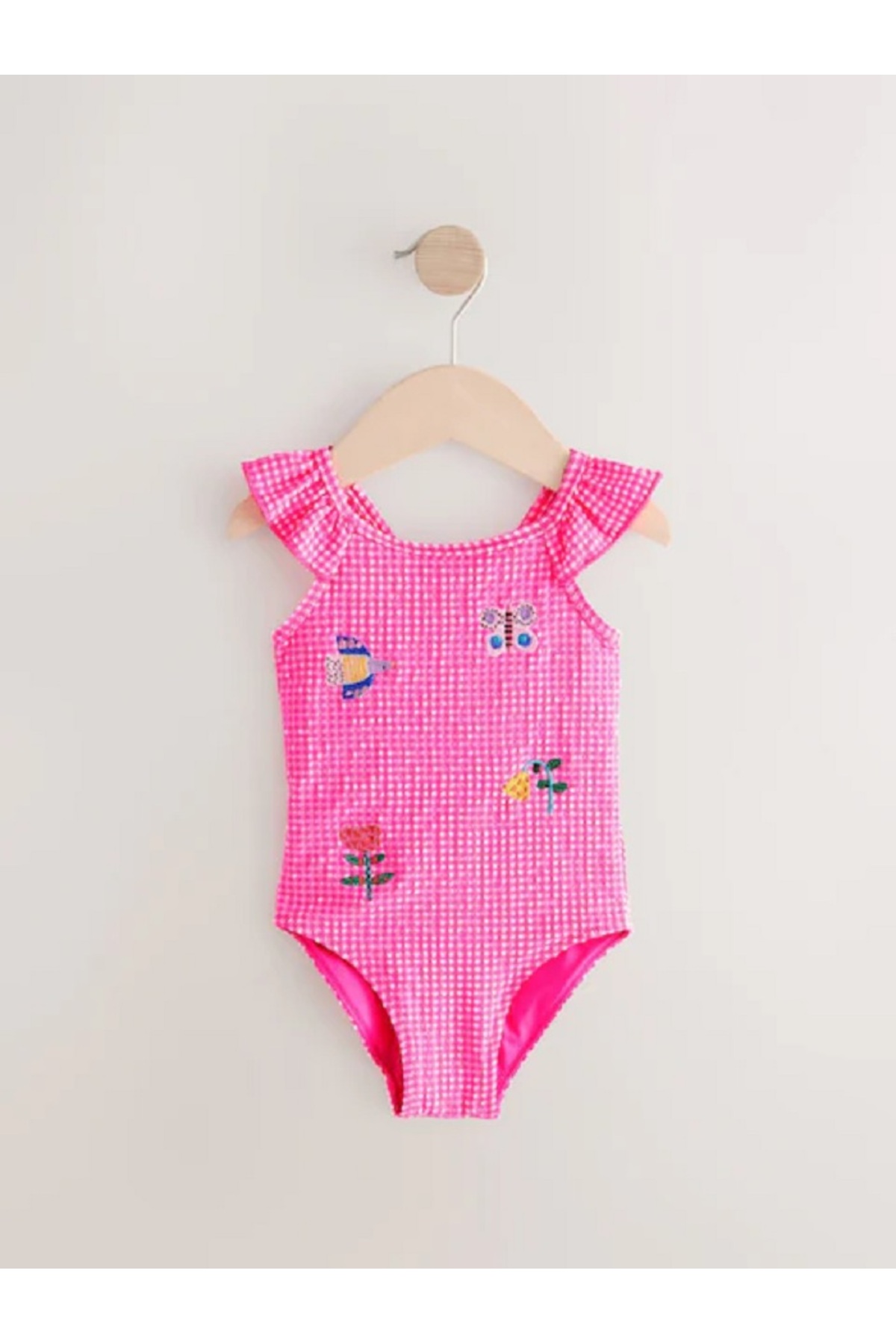 Next Baby Pembe Ekose Fırfırlı Omuzlu Mayo fotoğrafı 5 (önizleme)