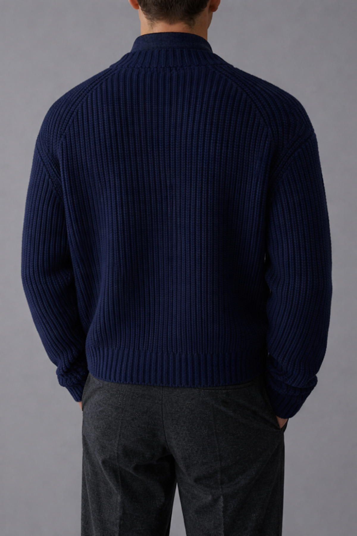 Tarz Cool Lacivert Erkek Slim Fit Pamuklu Yuvarlak Yaka Düğmeli Hırka görsel 3
