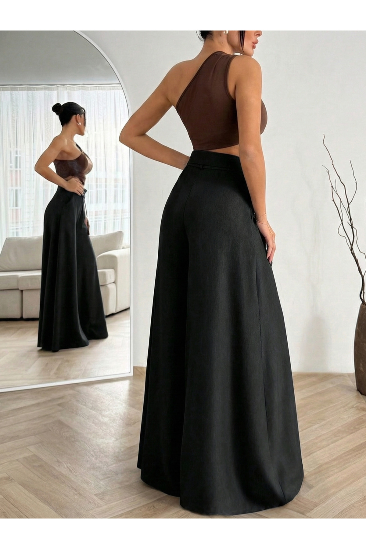 ZEYNEP RANA KADIN KETEN DÖKÜMLÜ SALAŞ KESİM WIDE LEG PALAZZO PANTOLON görsel 3