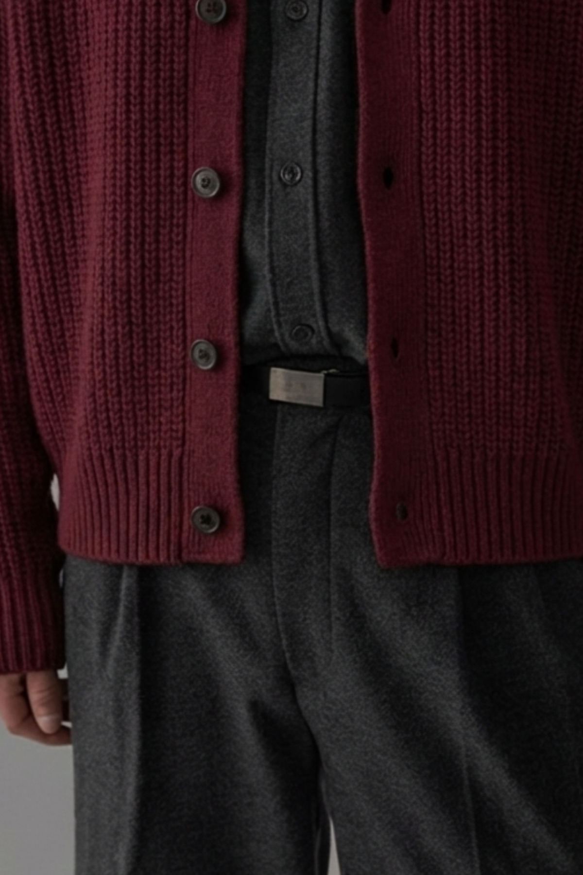 Tarz Cool Bordo Erkek Slim Fit Pamuklu Yuvarlak Yaka Düğmeli Hırka görsel 2