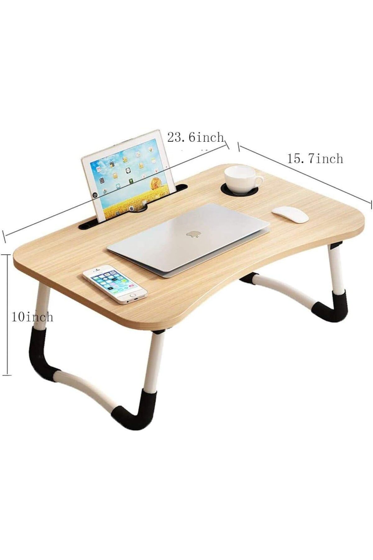 طاولة لابتوب للسرير محمولة قابلة للطي مع حامل أكواب للعمل وتناول الطعام والكتابة، لون بيج