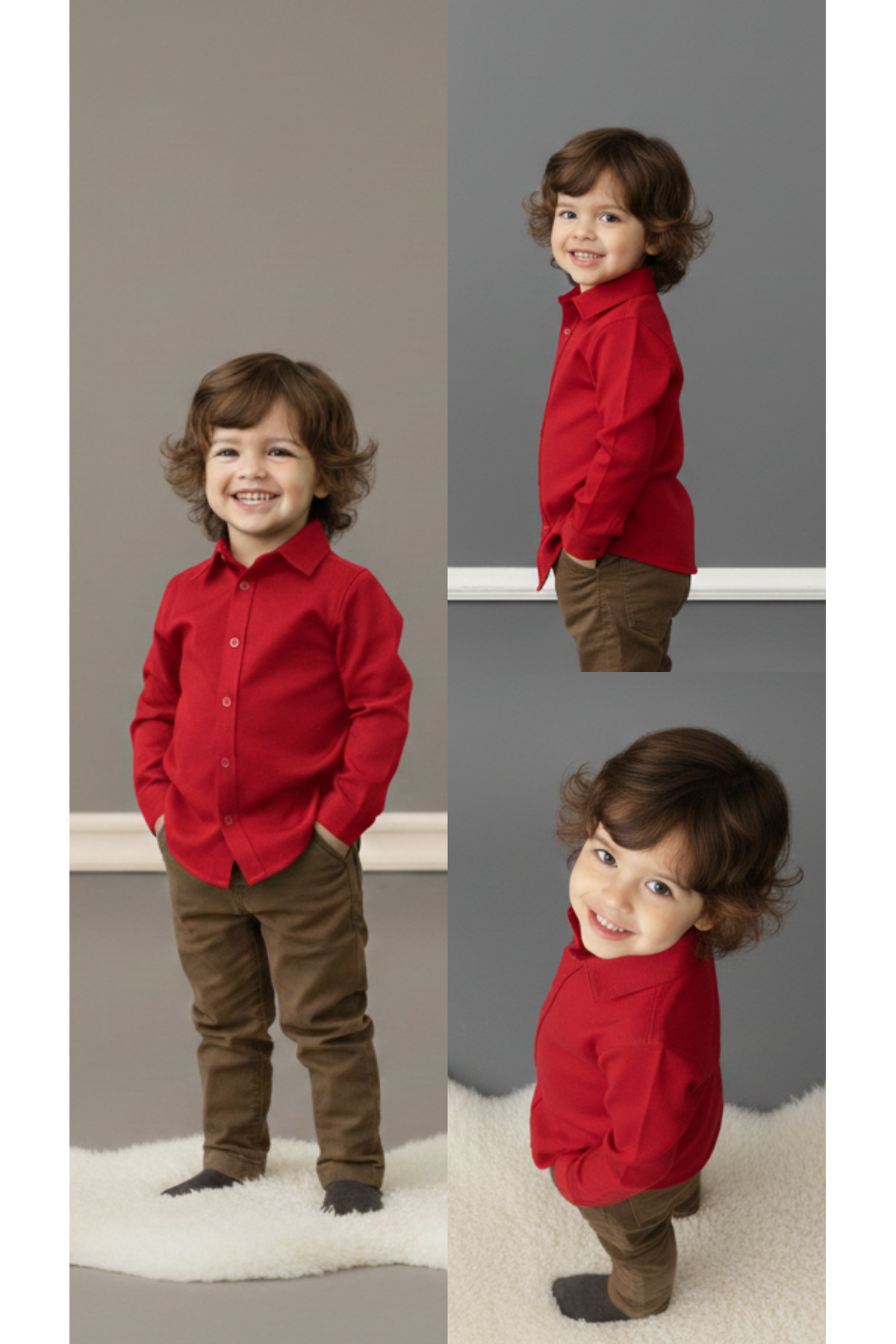 Momivi Kids Erkek Çocuk Klasik Düz Renk Gömlek fotoğrafı 4 (önizleme)