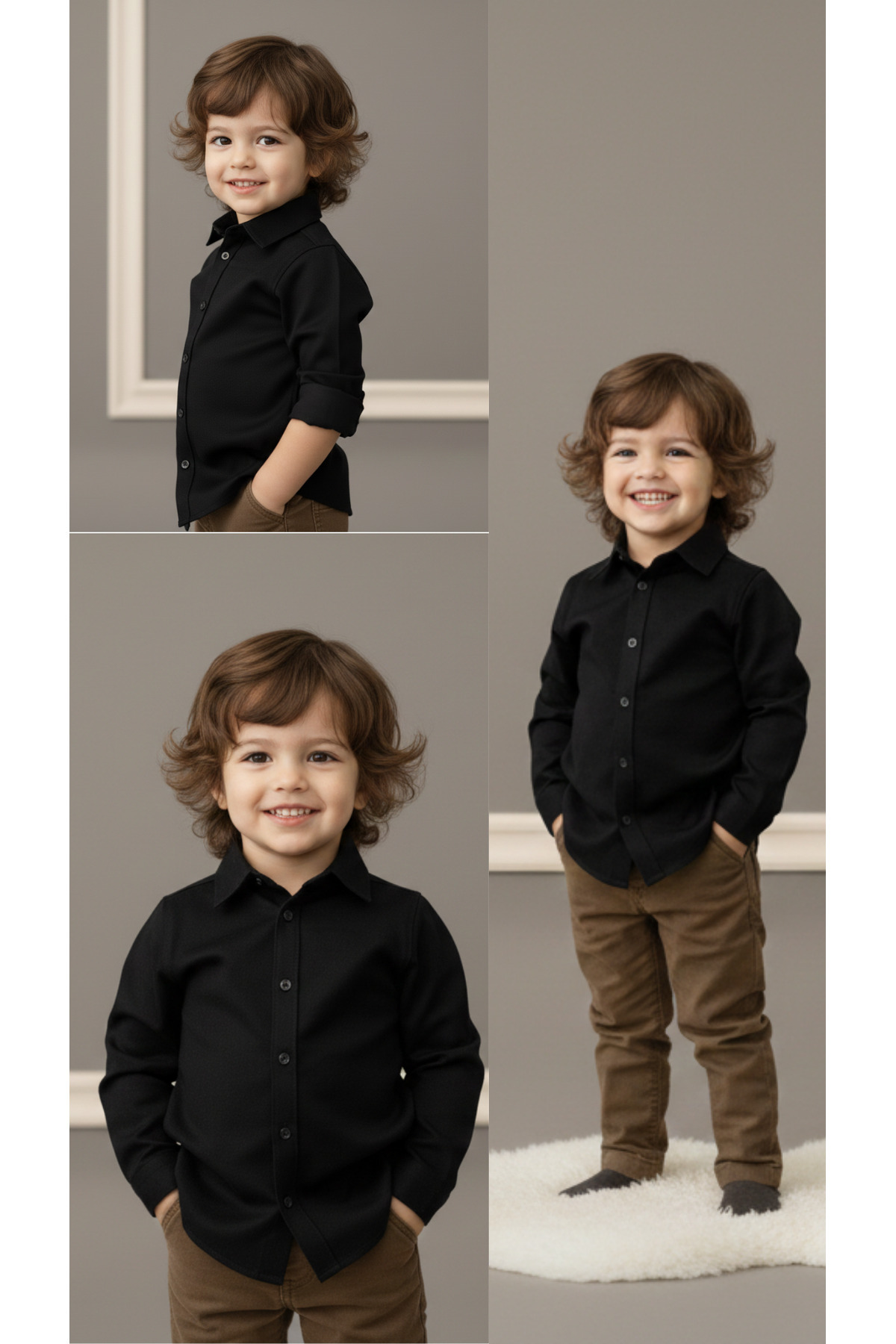 Momivi Kids Erkek Çocuk Klasik Düz Renk Gömlek fotoğrafı 4 (önizleme)