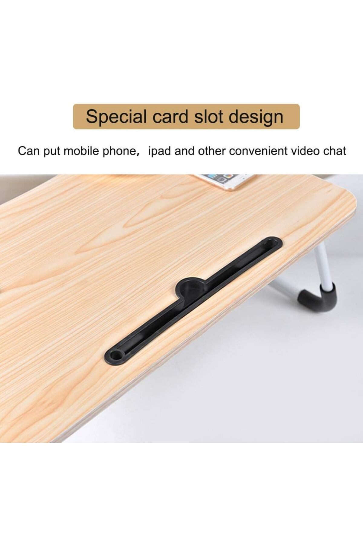 طاولة لابتوب للسرير محمولة قابلة للطي مع حامل أكواب للعمل وتناول الطعام والكتابة، لون بيج