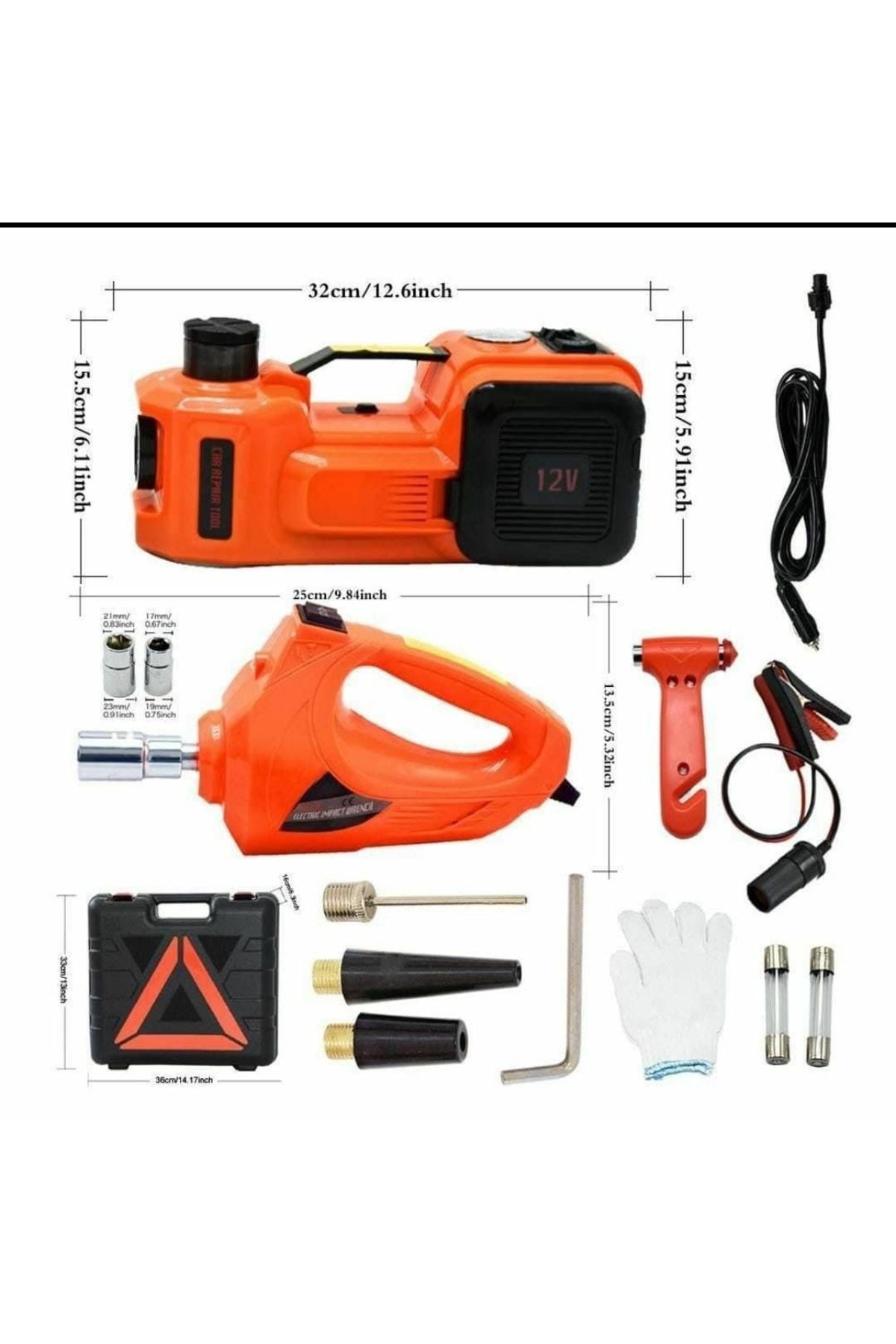 رافعة سيارة هيدروليك كهربائية 5 طن 4 في 1 – منفاخ ومفتاح كفرات 12 فولت 🚗