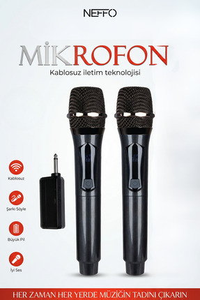 NEFFO Kablosuz Karaoke Çift Mikrofon 6.35 mm Sahne Parti Aktivite Amfi Hoparlör