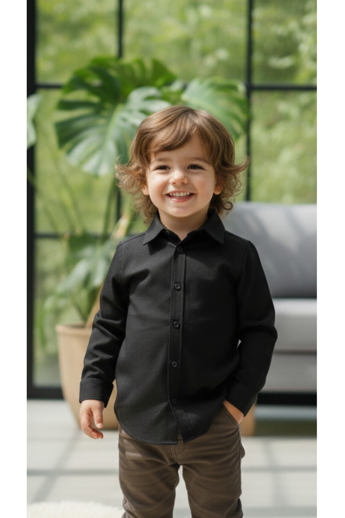 Momivi Kids Erkek Çocuk Klasik Düz Renk Gömlek fotoğrafı 5 (önizleme)