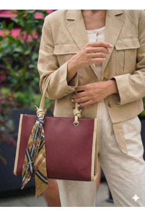 LASSERA Vita Bordo-Krem Kadın Fular Detaylı PU Deri El ve Omuz Çantası En:33 ...