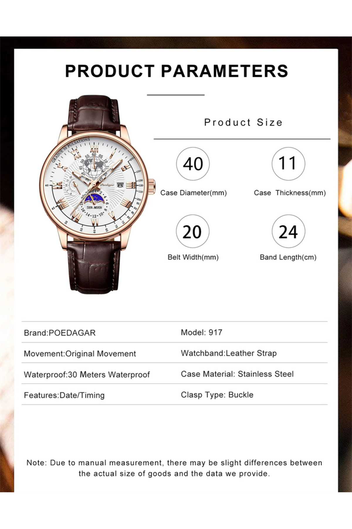 Poedagar Design  Deri Kordon Lüks Şık Tasarım Klasik Erkek Kol Saati - Görsel 2