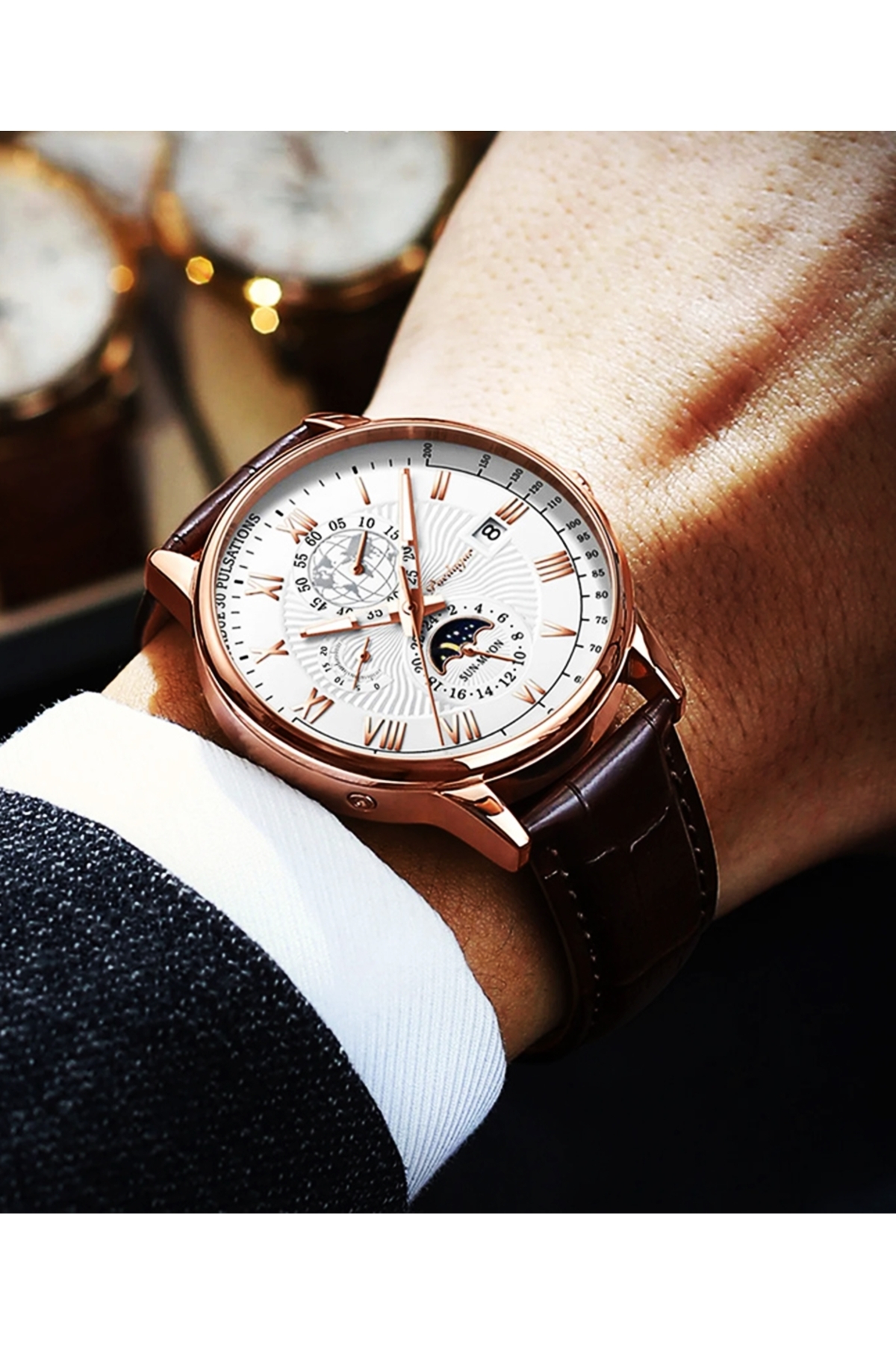 Poedagar Design  Deri Kordon Lüks Şık Tasarım Klasik Erkek Kol Saati - Görsel 3
