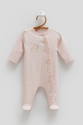 Caramell Kız Bebek Tulumu %100 Pamuklu Fırfırlı Kuş Nakışlı - Jakarlı Hava Ge...