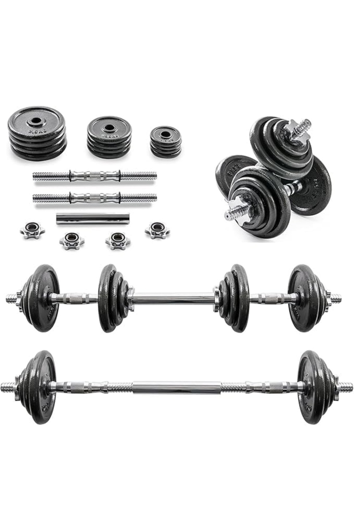 أثقال حديد 50 كيلو قابلة للتعديل – طقم دمبل وبار للتمارين المنزلية والجيم