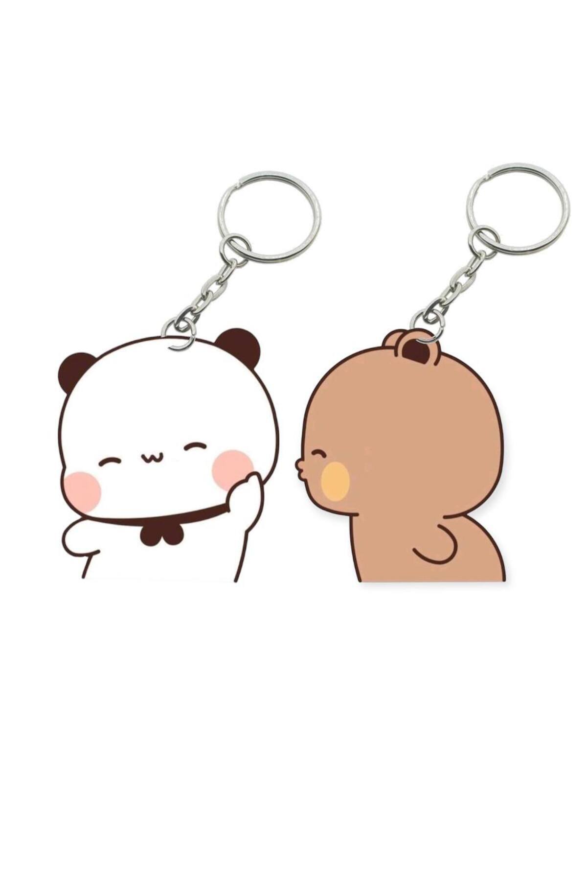 Dudu Bubu Panda Teddy Bear Couple Keychain Set Valentine Special Gift Bag Ornament Charm Valentine's Day