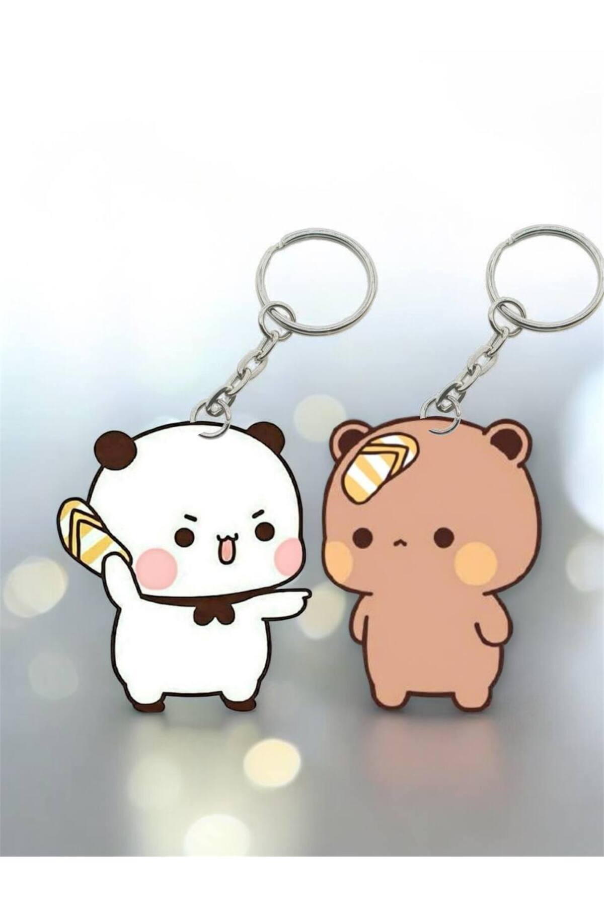 Dudu Bubu Panda Teddy Bear Couple Keychain Set Valentine Special Gift Bag Ornament Charm Valentine's Day