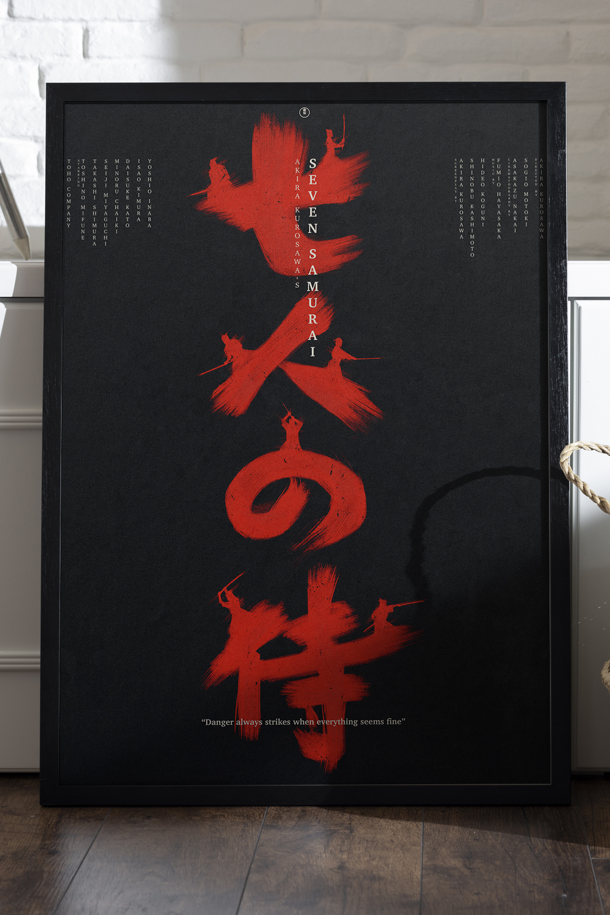 Duvarda Seven Samurai Siyah Ahşap Çerçeveli Poster, Dekoratif Film