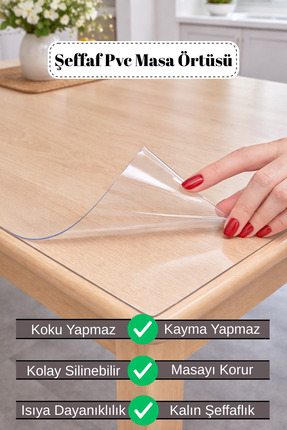 Soft Kare Şeffaf Masa Örtüsü PVC Masa Koruyucu – Silinebilir Kaymaz – Leke ve...