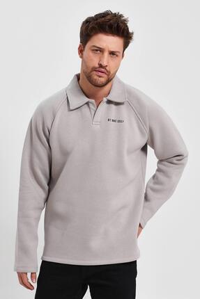 Q45collection 3İPLİK ŞARDONLU YAKALI GENİŞ KESİM GRİ SWEATSHİRT