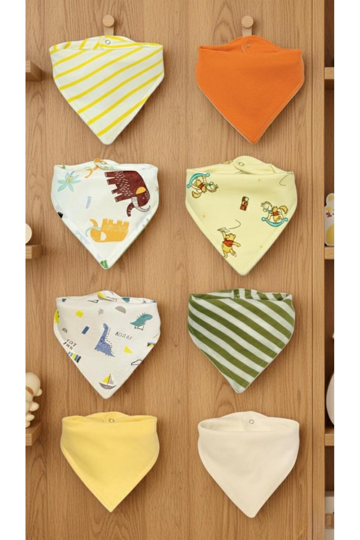 Lumos Trade (8 ADET) %100 Pamuk Kumaş Çift Katlı Çıtçıtlı Bebek Salya Önlük & Fular - Mix fotoğrafı 4 (önizleme)