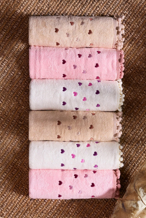Çeyizim 6'lı Ponponlu ve Kalpli 30x50 Havlu Seti | Premium, Çeyizlik, Yumuşak...