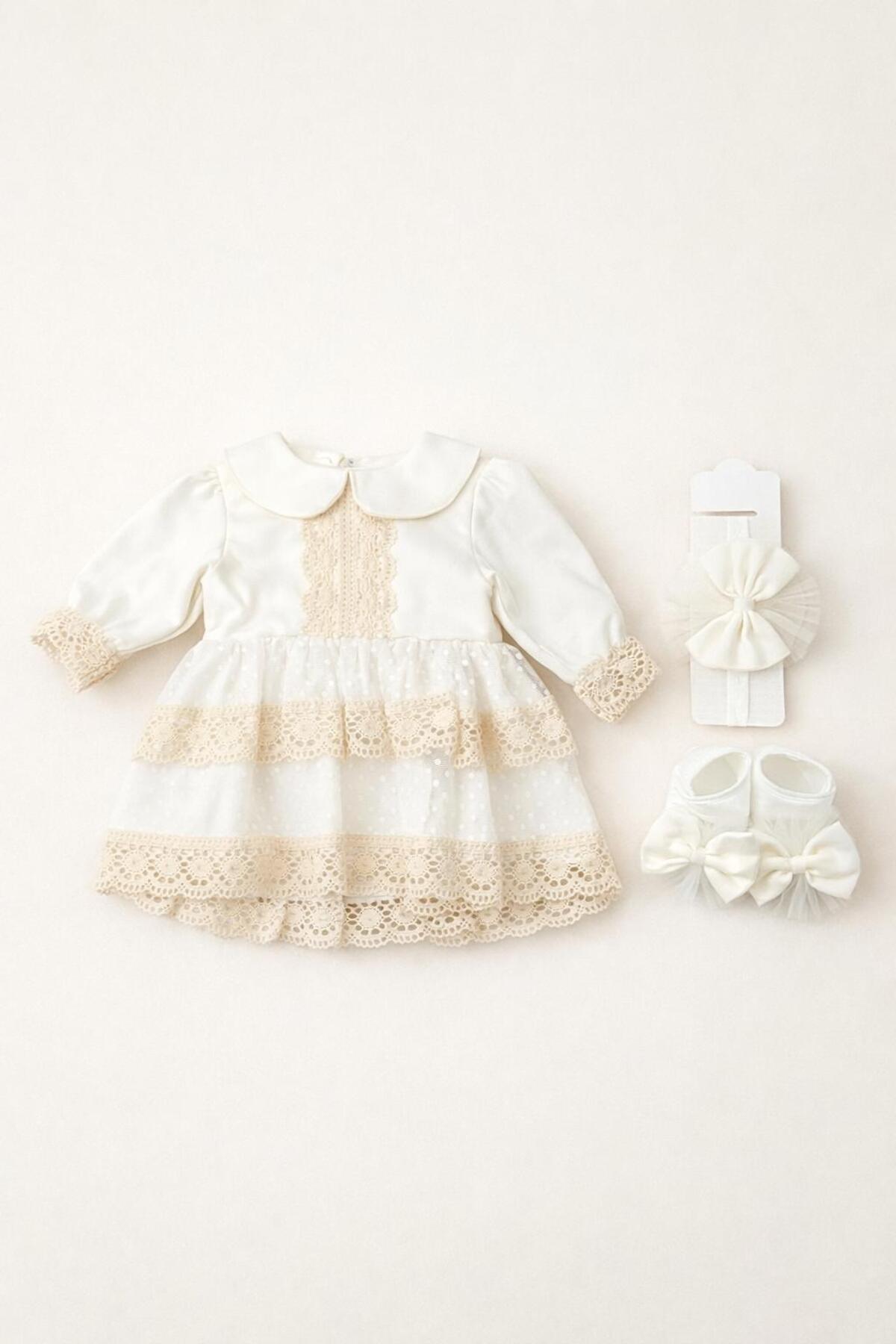 Numix Baby Kids Kız Bebek Dantelli Elbise, Lüks Elbise Seti, YeniDoğan, Bayramlık,Mevlütlük Takım fotoğrafı 2 (önizleme)