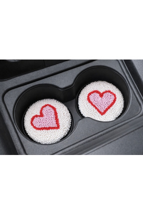 RetroNaut Punch Nakışlı Kalpli Araba Bardak Altlığı 7 cm 2’li El Yapımı Araç ...