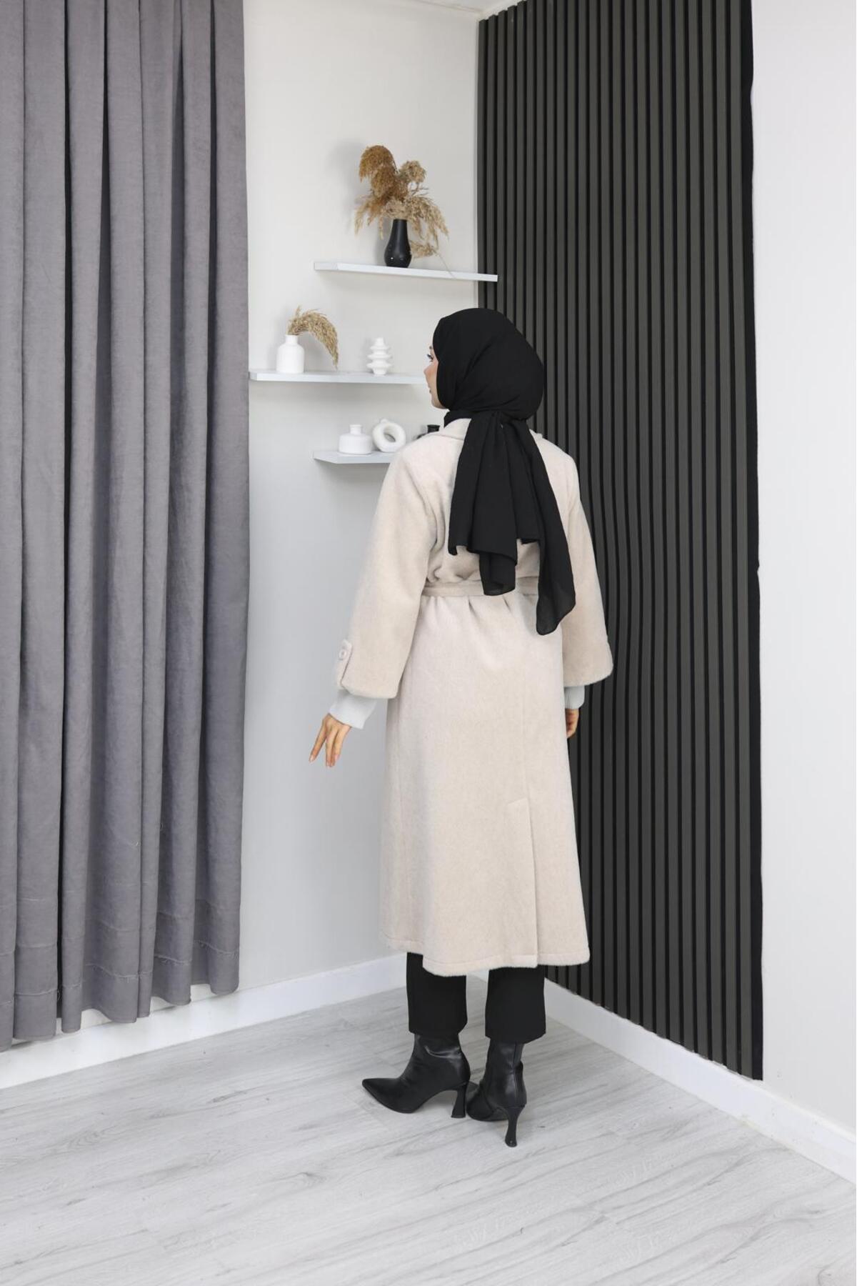 GÖZDE GİYİM  FOX KUMAŞ 115 CM BOY ERKEK YAKA KOL AĞZI TRİKOLU KABAN - Görsel 5