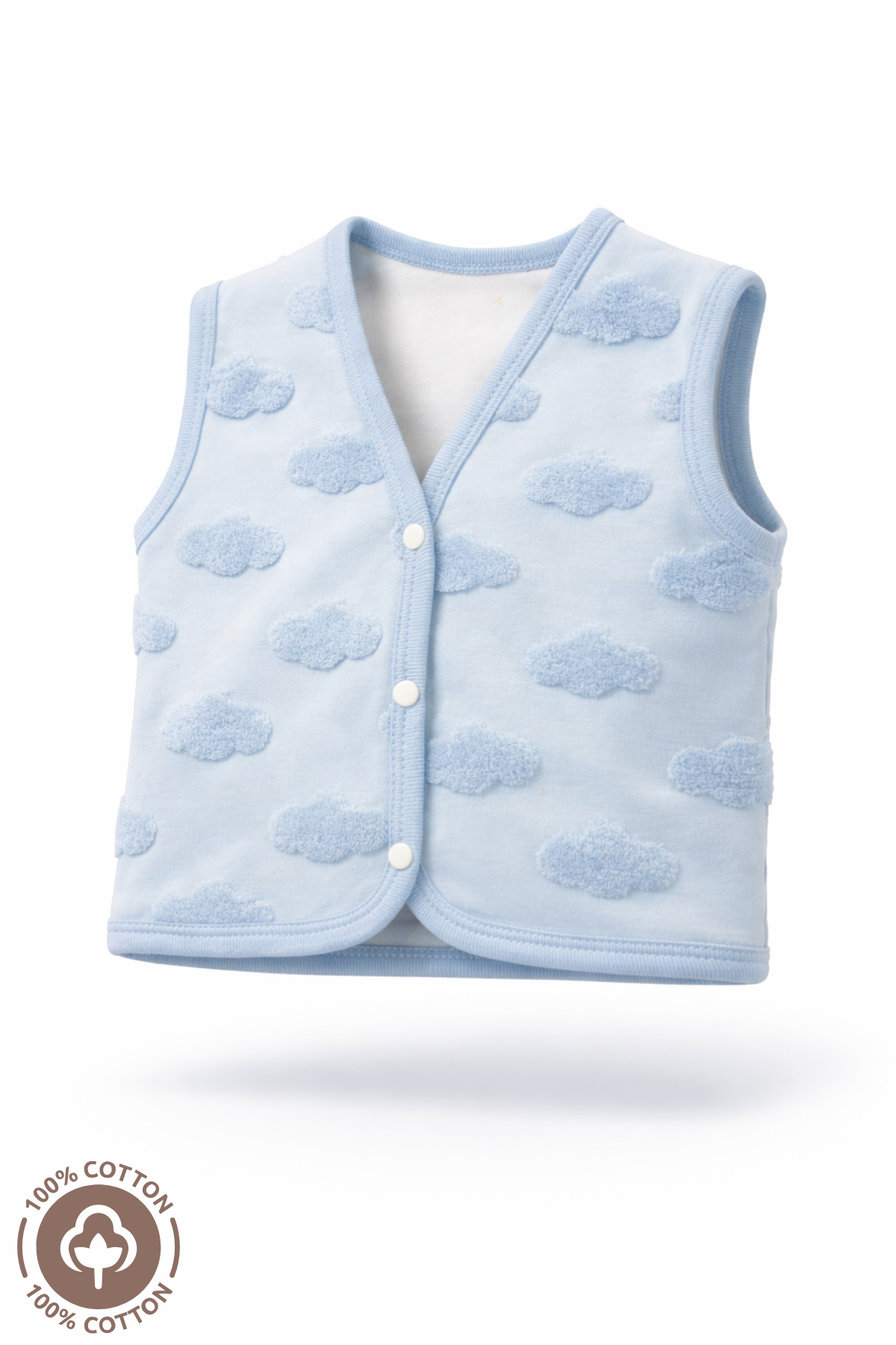 Miniel Unisex Bebek Bulut Desenli Organik Pamuklu Çift Kat Astarlı Bebek Yelek fotoğrafı 4 (önizleme)