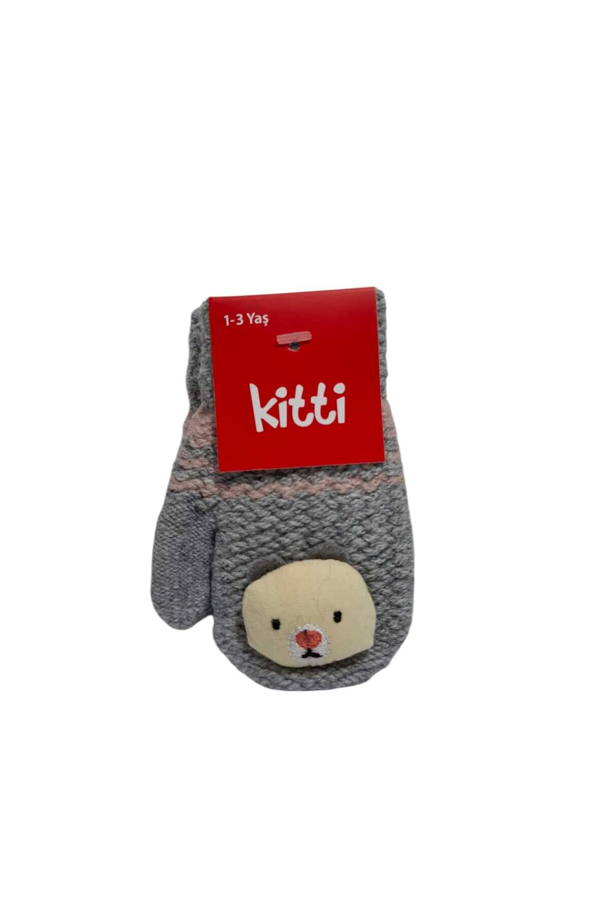 Kitti Spteks 1-3 Yaş Kız Bebek Gri Renk Maskot Figürlü Kışlık Örme Eldiven fotoğrafı 4 (önizleme)