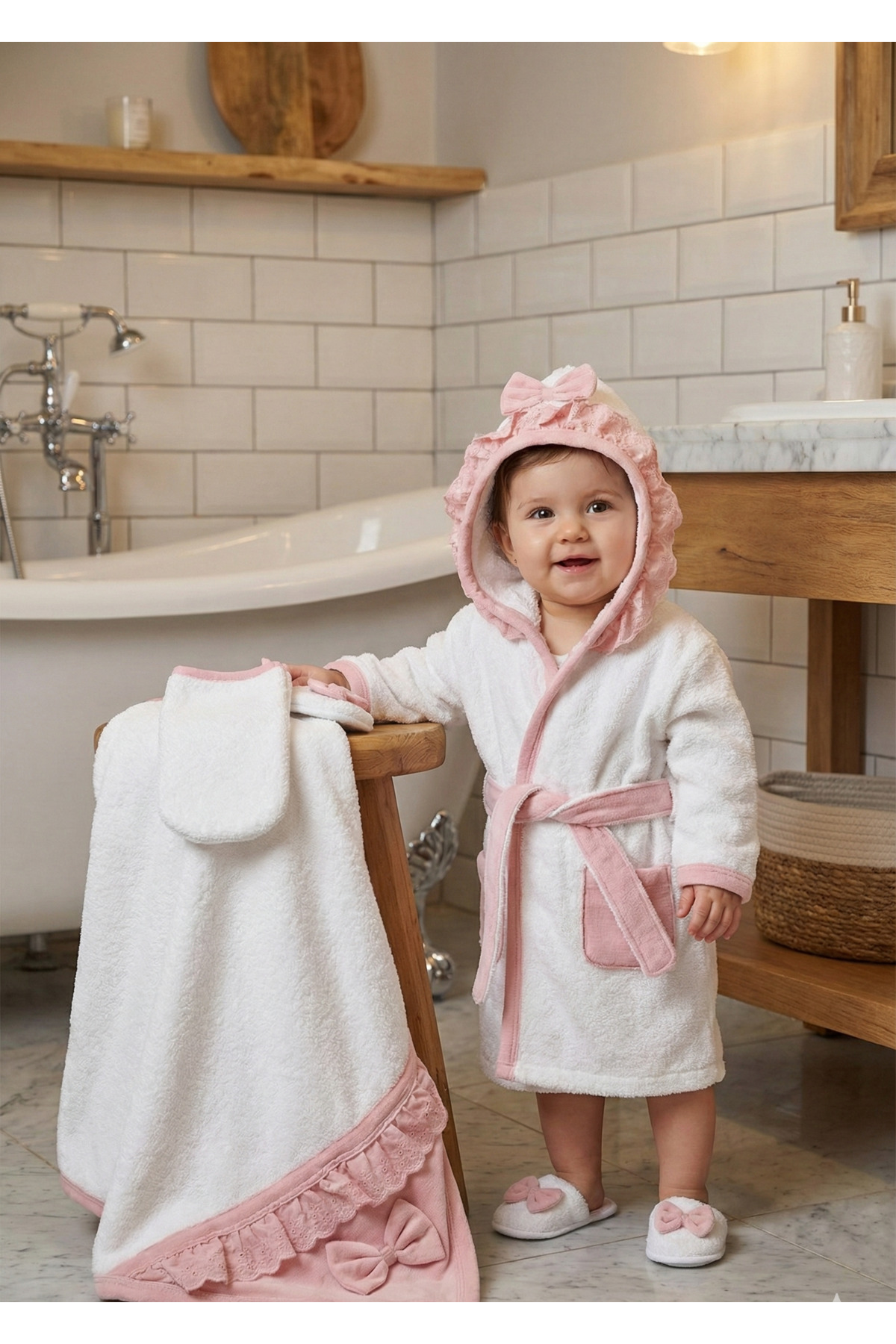 BABY GIRL FISTOLE BOWED BATHROBE SET 4-PIECE BATHROBE SET WITH BOX