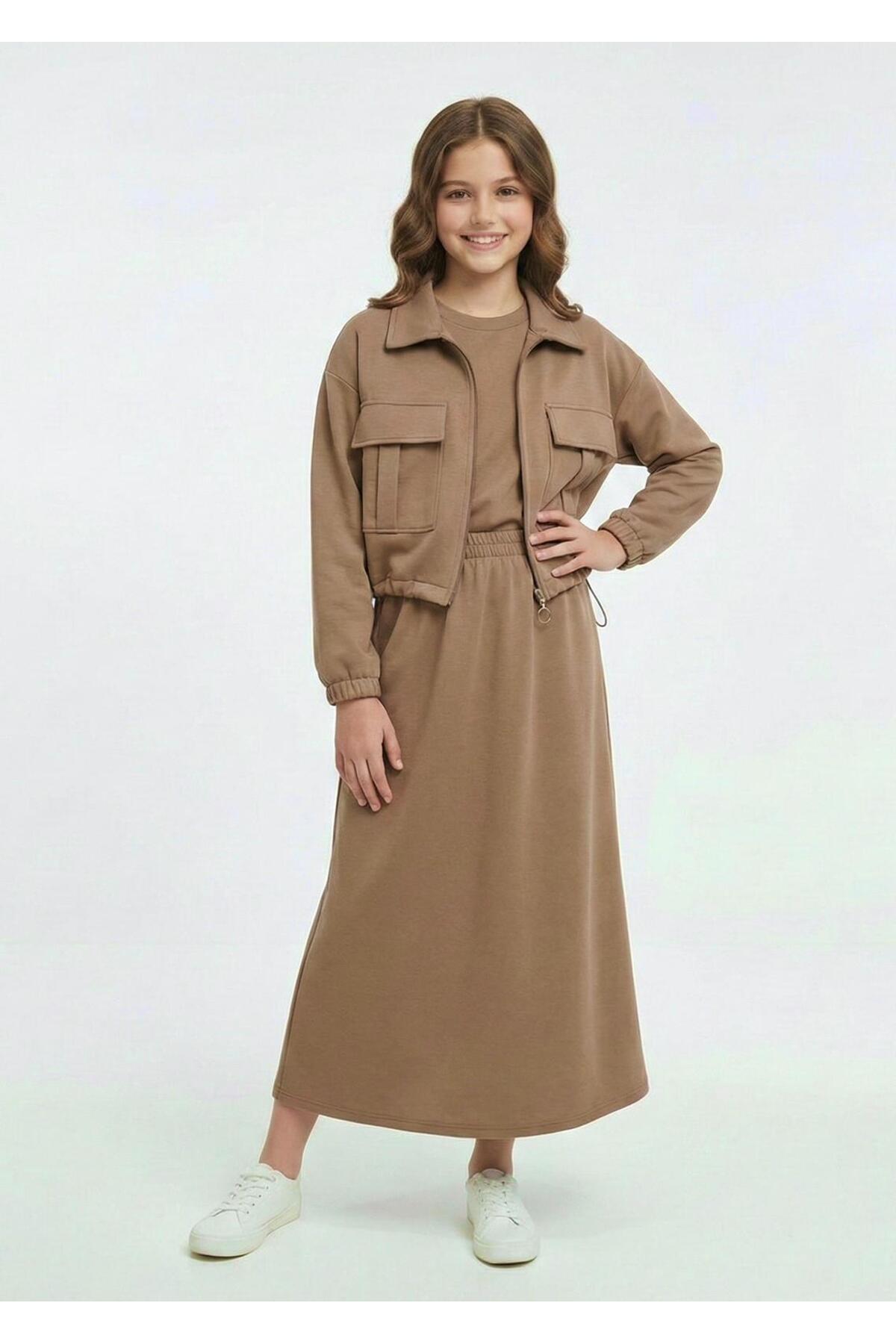 Girls Jacket Long Skirt Hijab Set-AÜT-2040