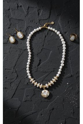 ZAHRA İNCİ KOLYE-YÜZÜK-KÜPE SET ZARİF-ŞIK