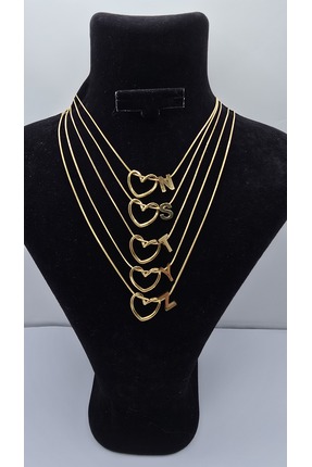 ahsenaksesuar2025 Paslanmaz Çelik Altın ve Gümüş Renk Kalp Detaylı Harf Kolye