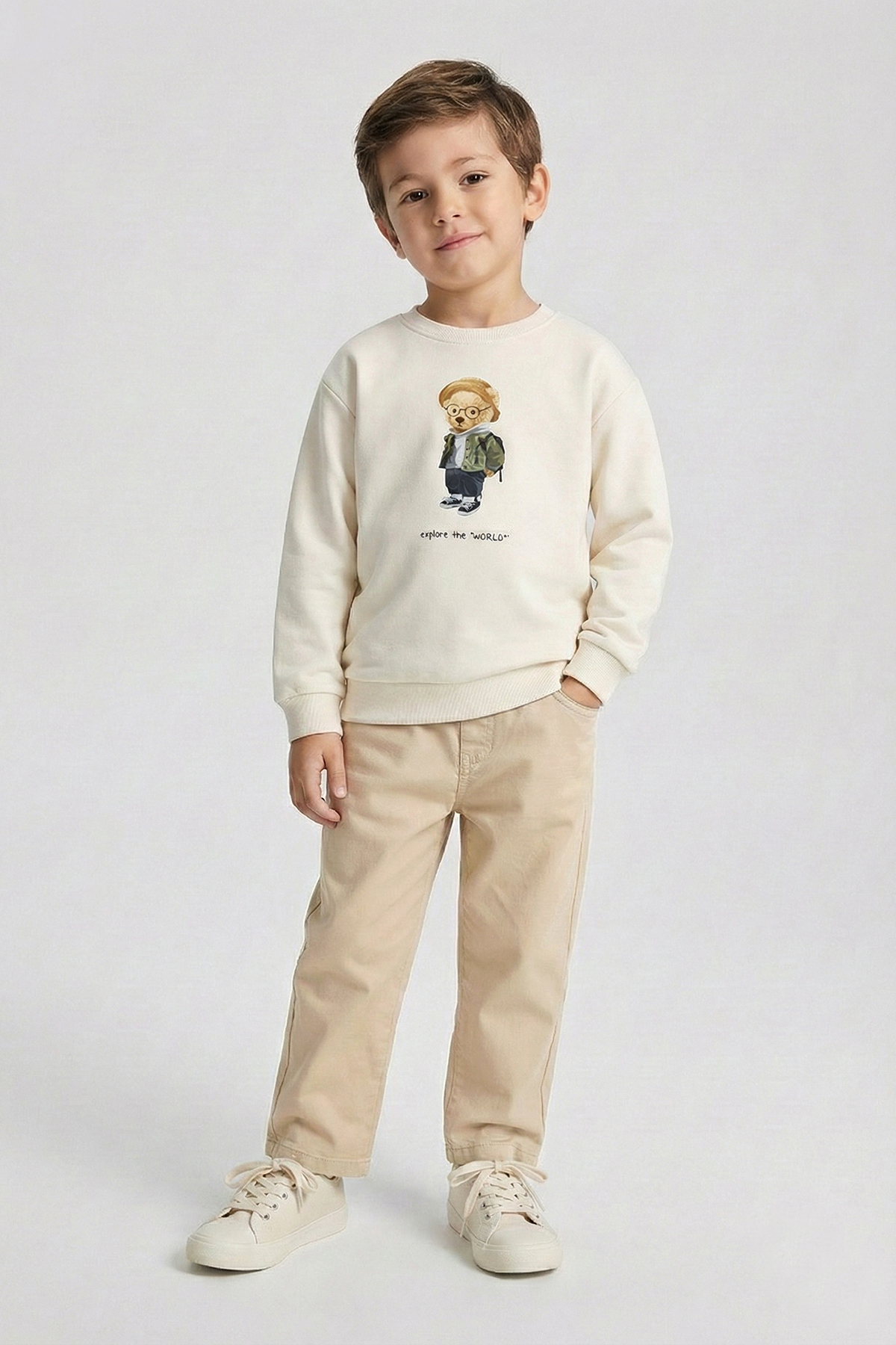 Boys Elastic Waist Comfortable Fit Gabardine Trousers