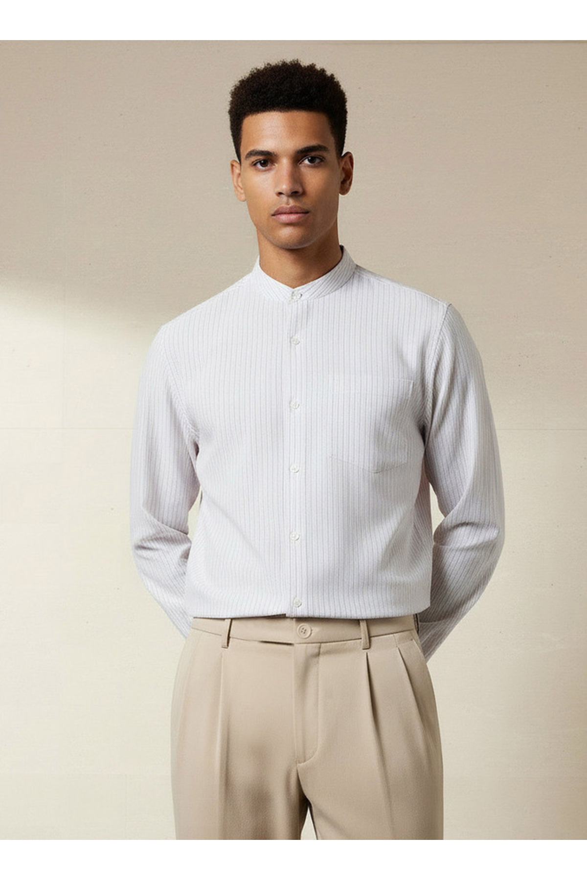 Splash FAV Men Regular Fit Mandarin Collar Striped Long Sleeves Shirt