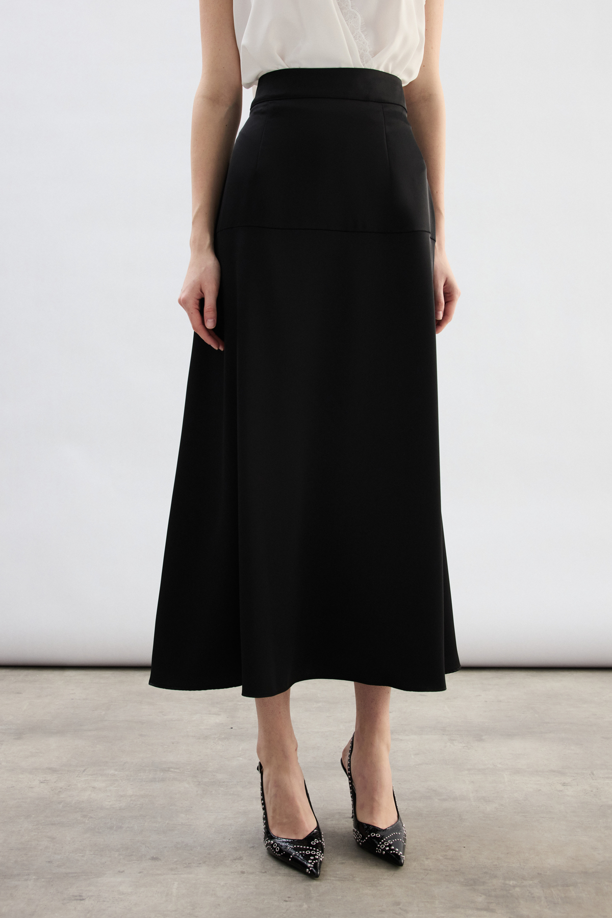 Sateen  Yüksek Bel Saten Etek - Siyah - Görsel 8
