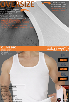 TATKAN BODYWEAR 3'lü Paket BÜYÜK BEDEN Penye Modal Classic Atlet