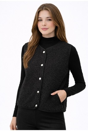 SHEBARA YUVARLAK YAKA CEPLİ KUZU YELEK