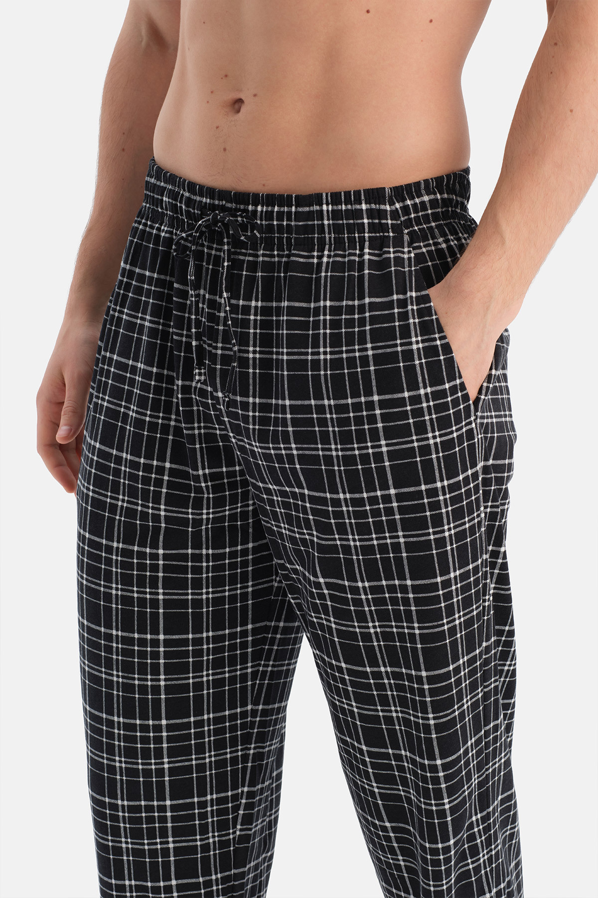 Dagi Gri Uzun Kollu Pat Detaylı Tişört Ekose Pantolon Pijama Takımı görsel 6