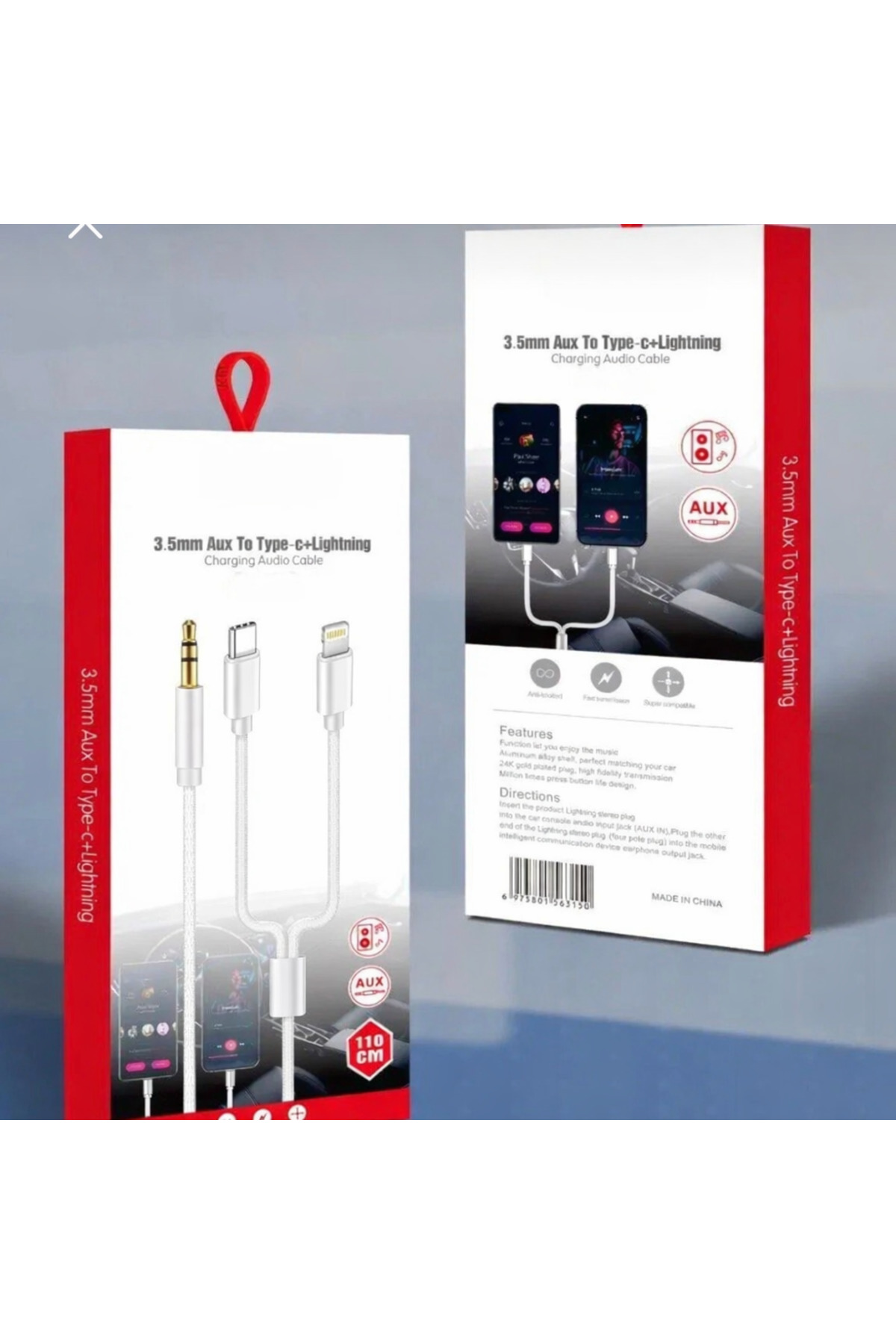 Lightning/Type-C Uyumlu Aux Kablosu 3.5mm Jack Tüm Modeller ile Uyumlu Silikon Dayanıklı Ses Kablosu