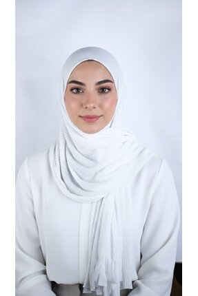 Helium Scarves Beyaz Pamuklu Piliseli Pratik Penye Şal Hijab Kadın Tesettür