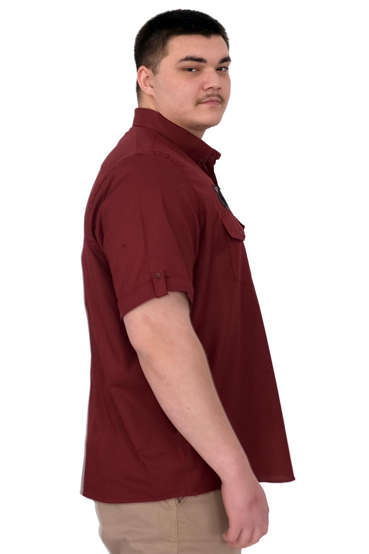 ModeXL Mode XL Büyük Beden Erkek Gömlek Çift Kapaklı Gabardin U25601B Bordo görsel 2