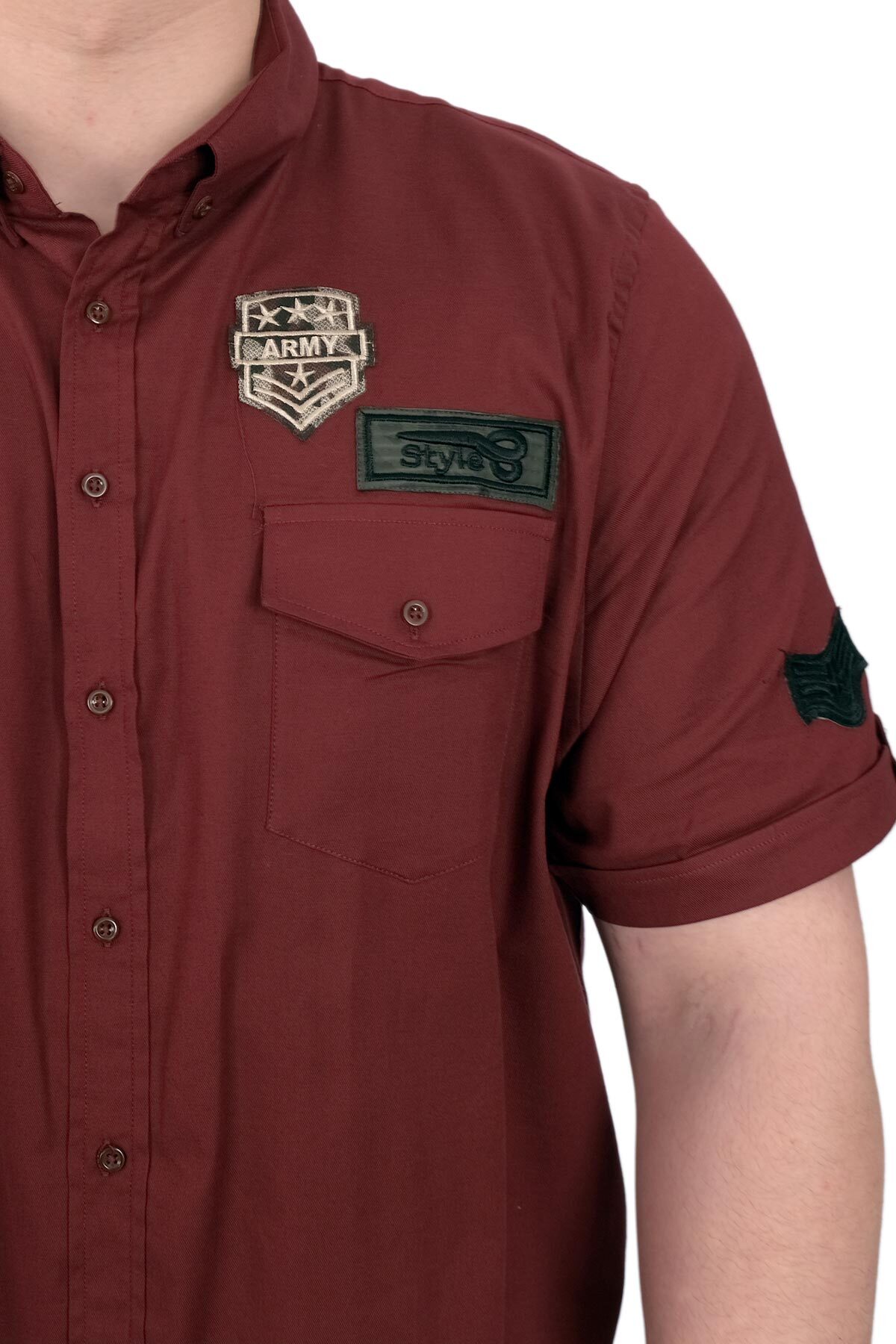 ModeXL Mode XL Büyük Beden Erkek Gömlek Çift Kapaklı Gabardin U25601B Bordo görsel 5